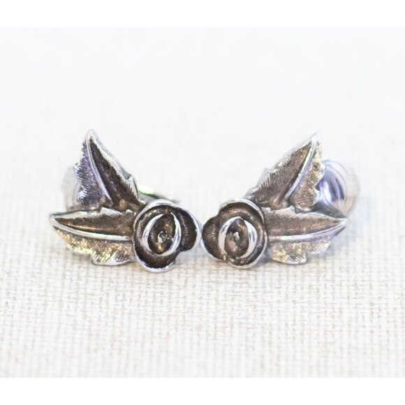 Vintage Silver Tone Leaf Rose Elegant Clip On Earrings by Avon - C1 - Picture 1 of 3